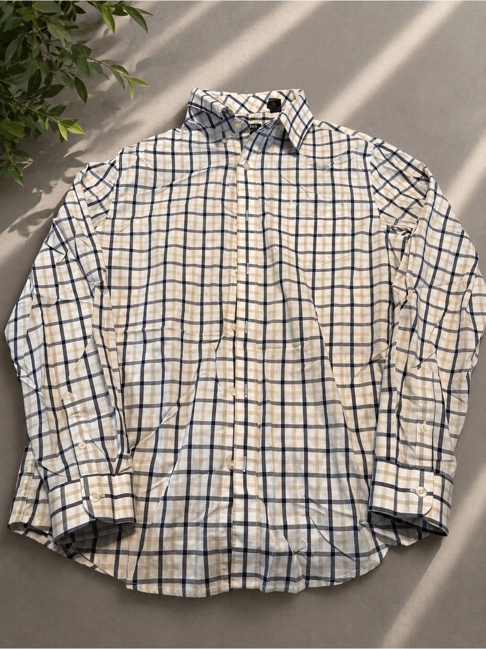 Dockers Beige & Navy Windowpane Button-Down Dress Shirt